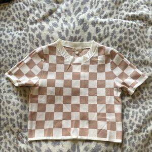 NWOT Checkered knitted Top - White and Tan